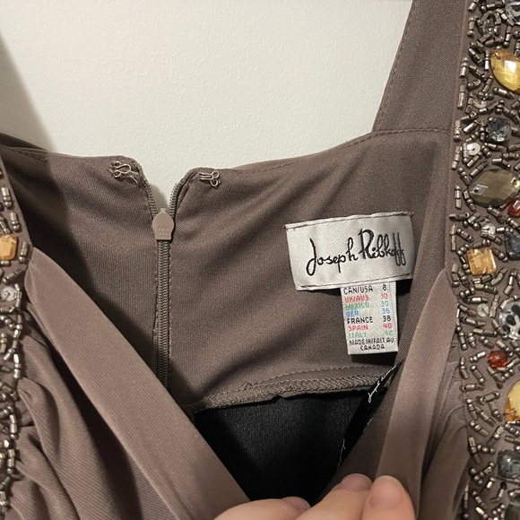 Joseph Ribkoff Brown Jeweled Bodycon Ruched Midi Dress in Size US 8 - Picture 8 of 8